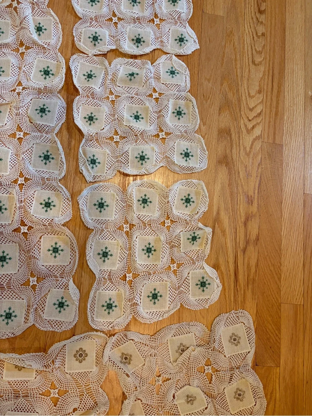 Crocheted Lace Doily Panels with  Embroidery, table runner, placemats